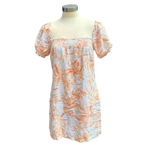Abercrombie & Fitch Puff Sleeve Mini Dress Sz Small Pockets Tropical Linen Blend - Picture 1 of 11